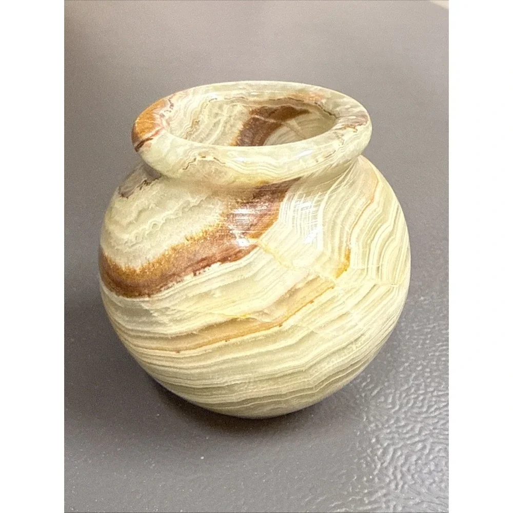 Vintage Miniature‎ Lathe Turned Artisan Onyx Vase Multi Colored 2x2in